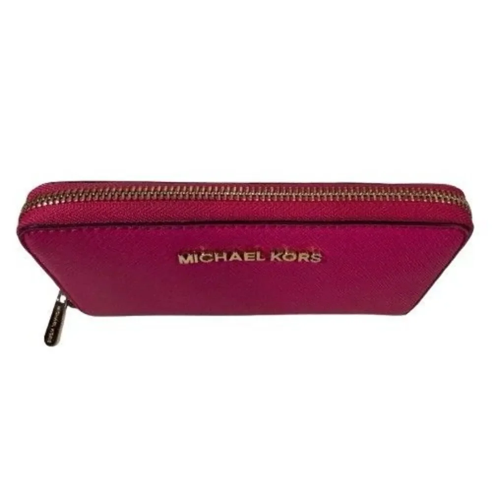 Michael Kors Jet Set Travel Continental Wristlet Wallet Pink Saffiano Leather